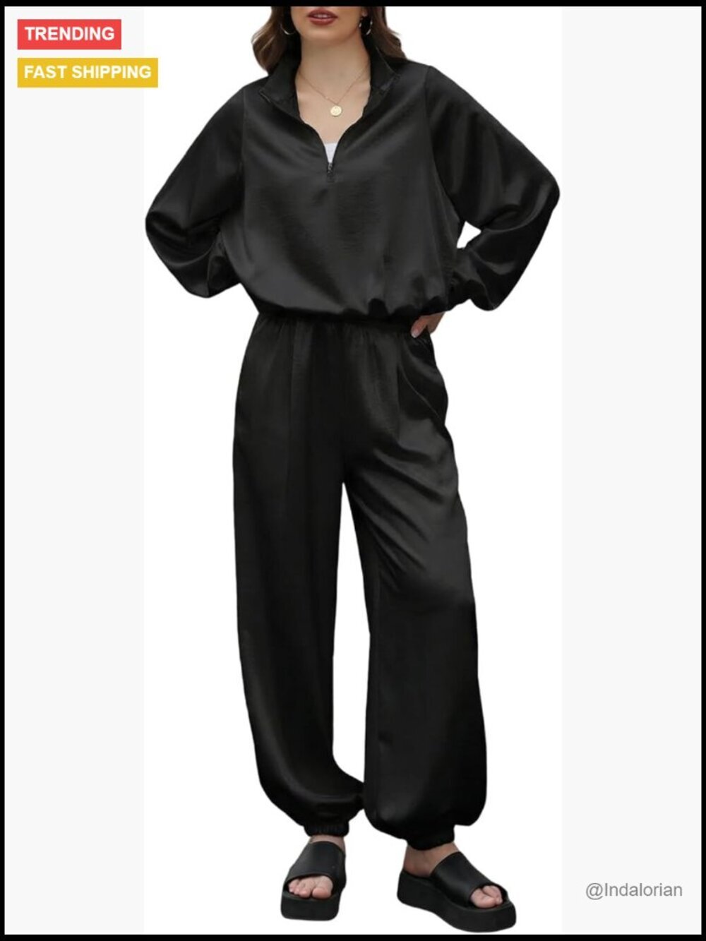 Silk Satin Lounge Set 2 Piece Sweatsuit Balloon Pants